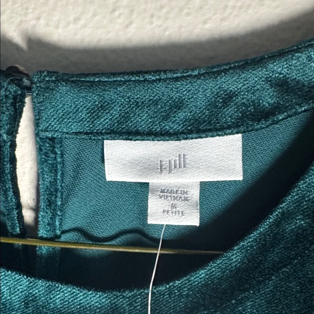 NEW J. Jill Women's Teal Green Velvet Puff Sleeve Shift Dress medium petite $129 - Picture 4 of 10